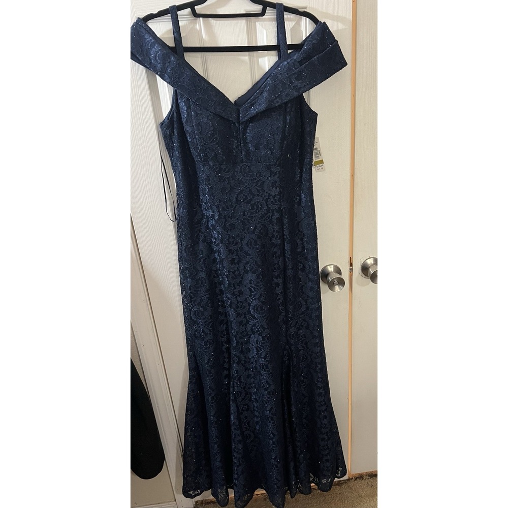 R & M Richards‎ Off-the-Shoulder Cap Sleeve Floral Lace Mermaid Gown Sz 14